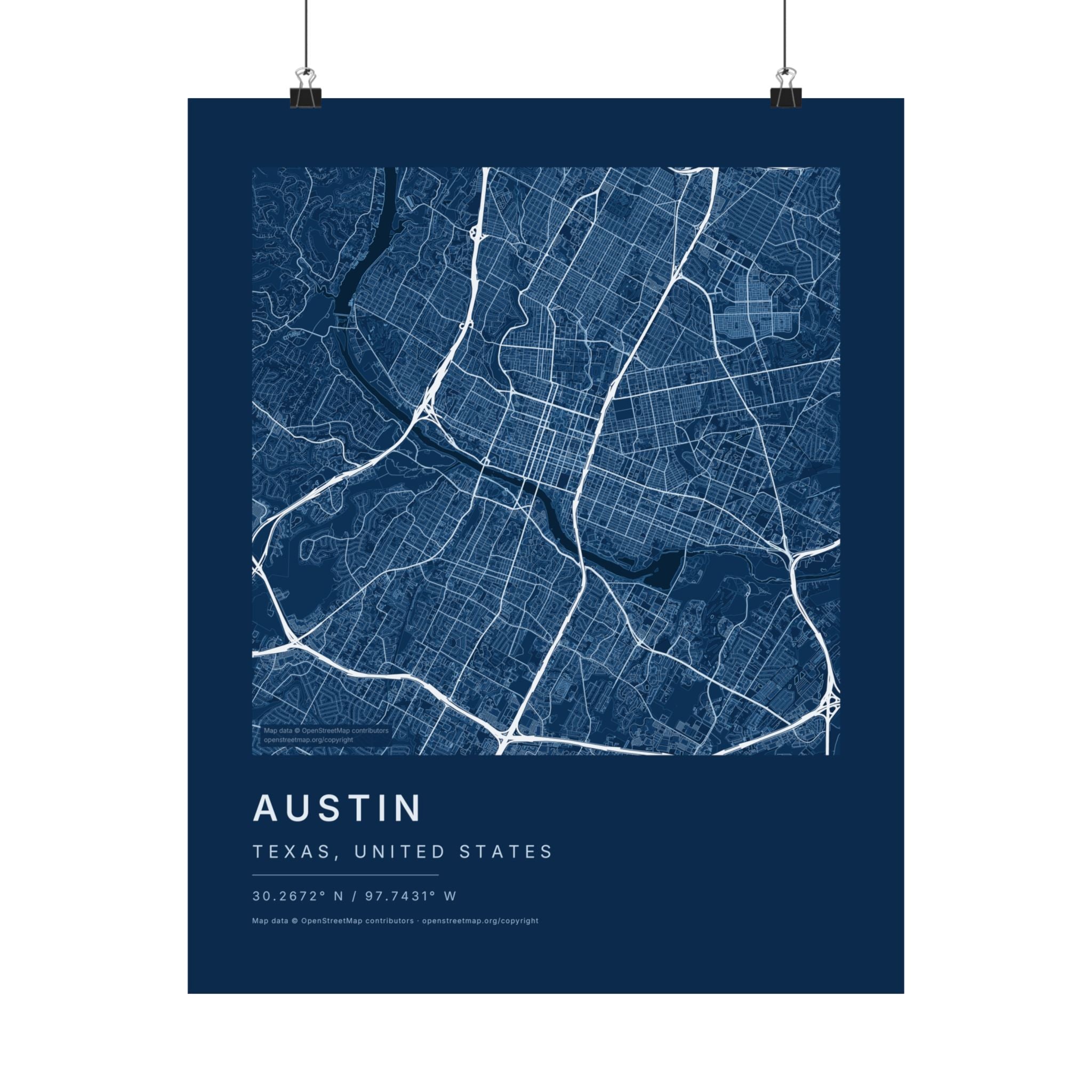 Austin, Texas City Map Print — Blueprint Navy Street Map Wall Art