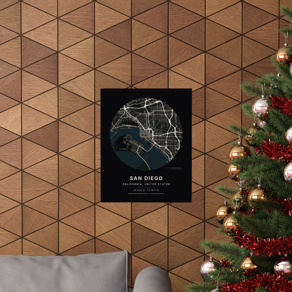 San Diego, California City Map Print — Noir Black Street Map Wall Art