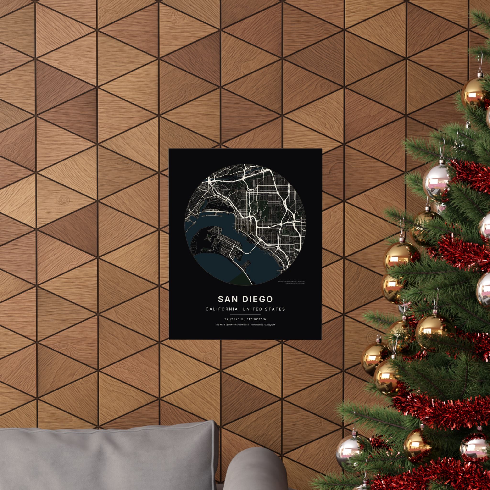 San Diego, California City Map Print — Noir Black Street Map Wall Art