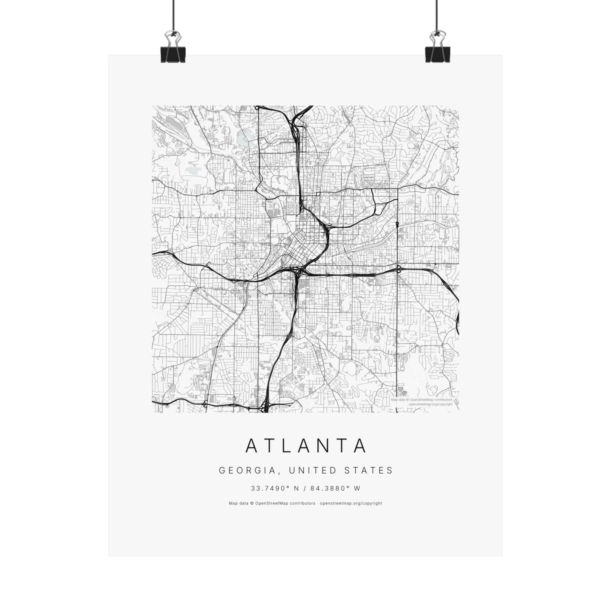 Atlanta, Georgia City Map Print — Minimalist Street Map Wall Art