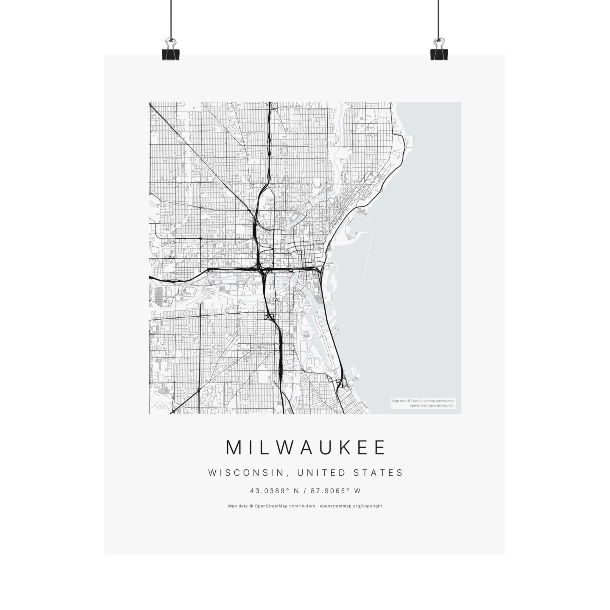 Milwaukee, Wisconsin City Map Print — Minimalist Street Map Wall Art
