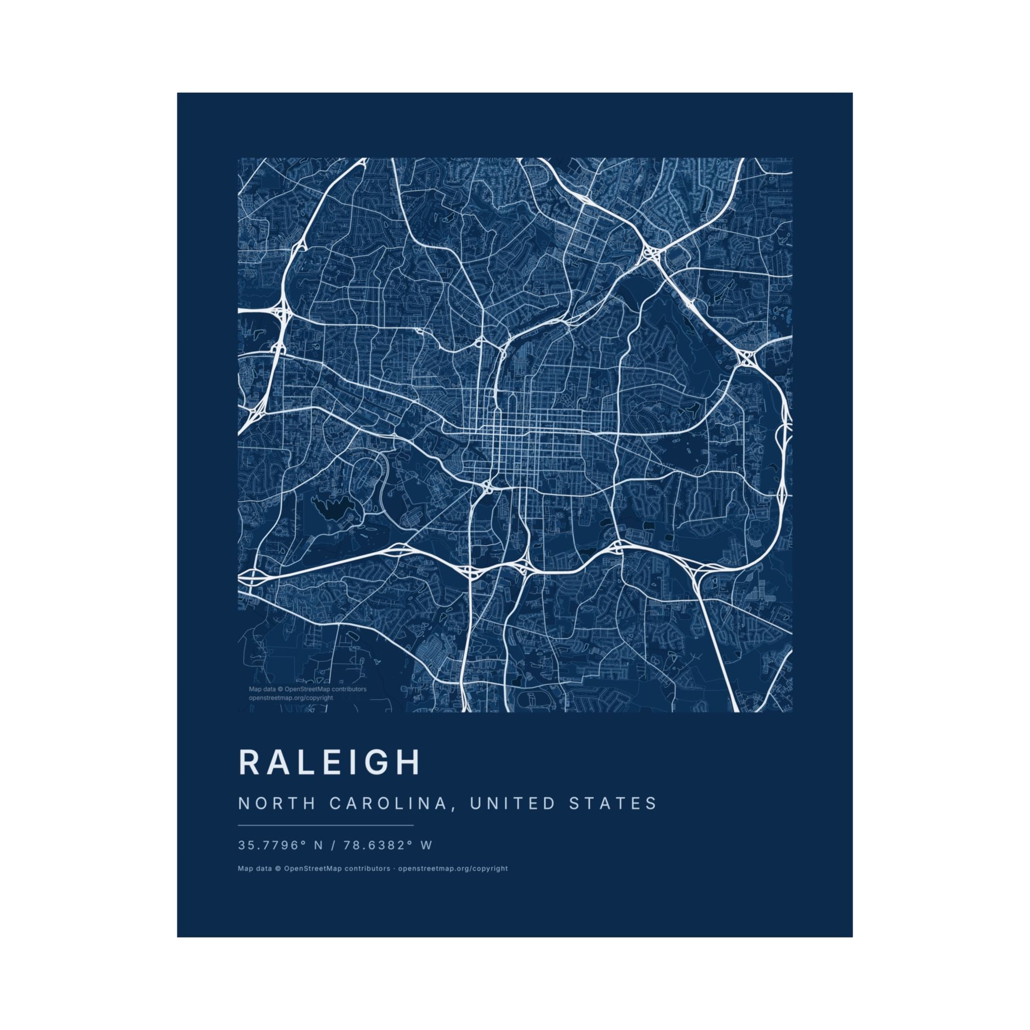 Raleigh, North Carolina City Map Print — Blueprint Navy Street Map Wall Art