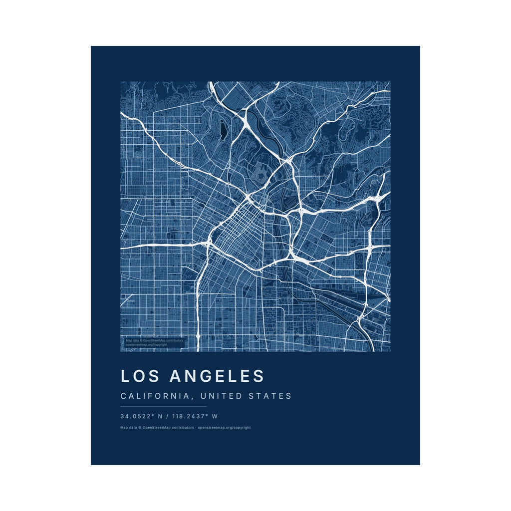 Los Angeles, California City Map Print — Blueprint Navy Street Map Wall Art