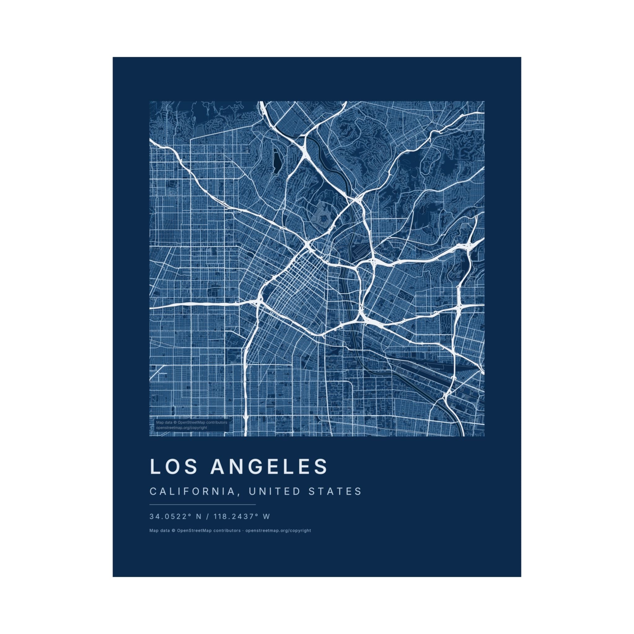 Los Angeles, California City Map Print — Blueprint Navy Street Map Wall Art