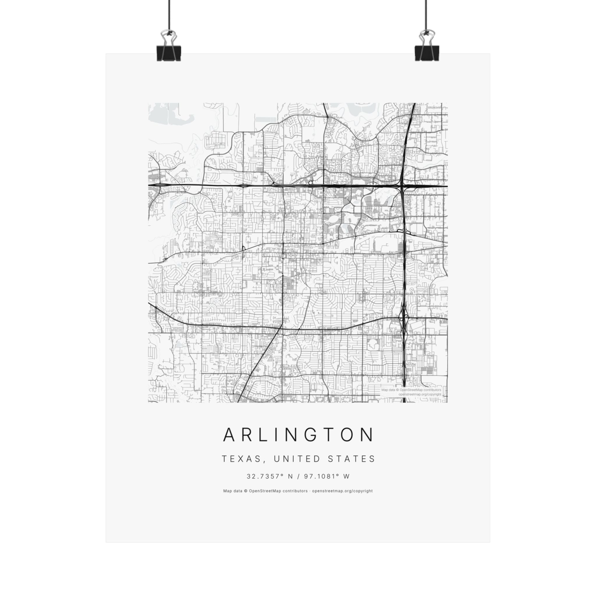 Arlington, Texas City Map Print — Minimalist Street Map Wall Art