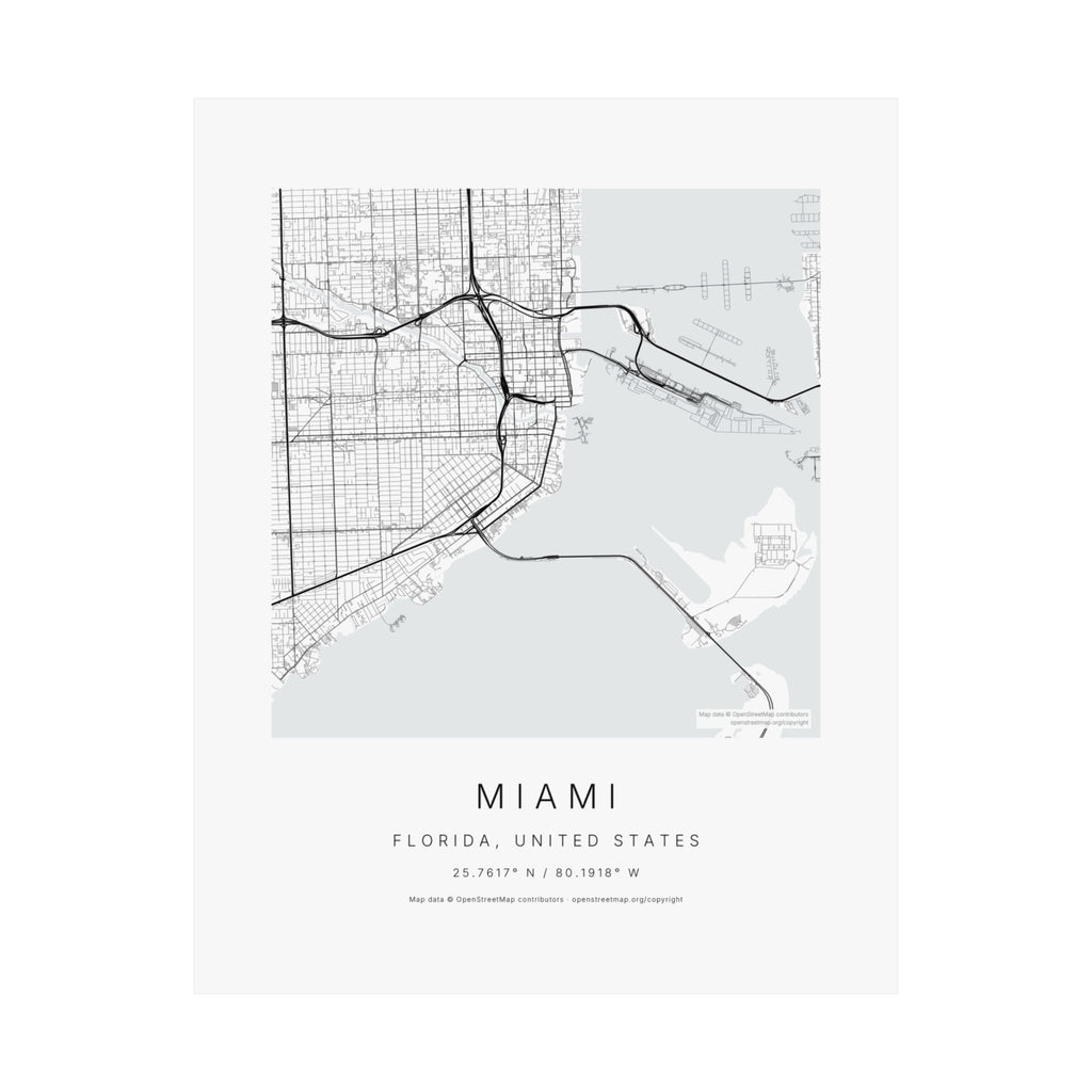 Miami, Florida City Map Print — Minimalist Street Map Wall Art