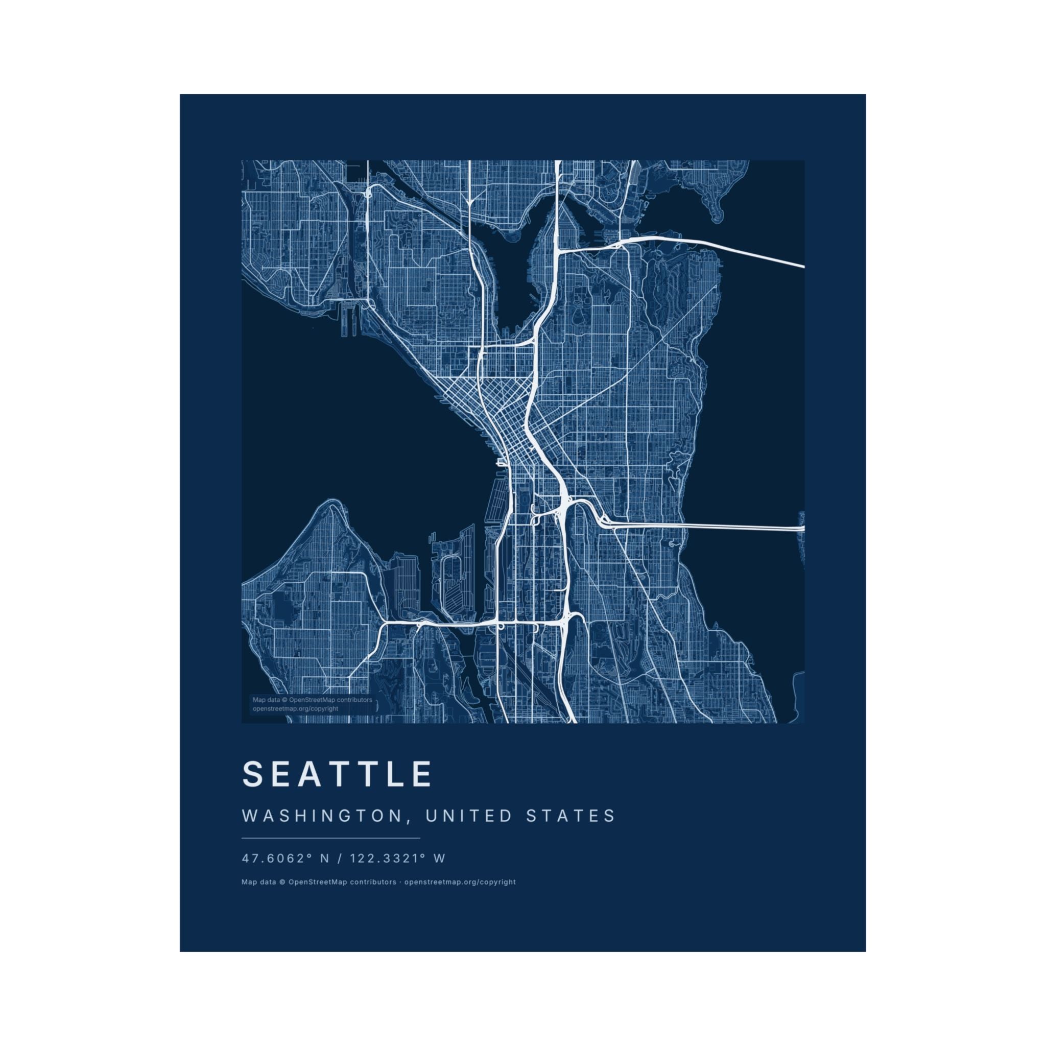 Seattle, Washington City Map Print — Blueprint Navy Street Map Wall Art