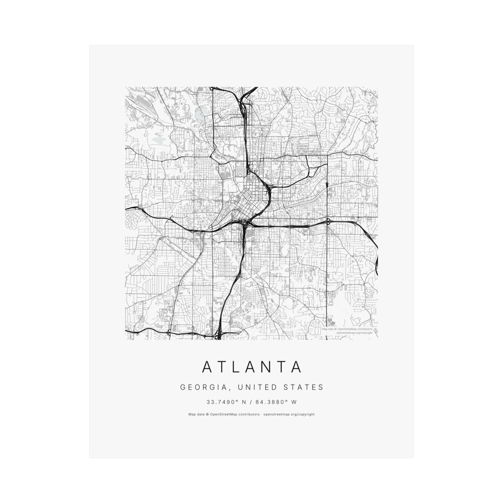 Atlanta, Georgia City Map Print — Minimalist Street Map Wall Art