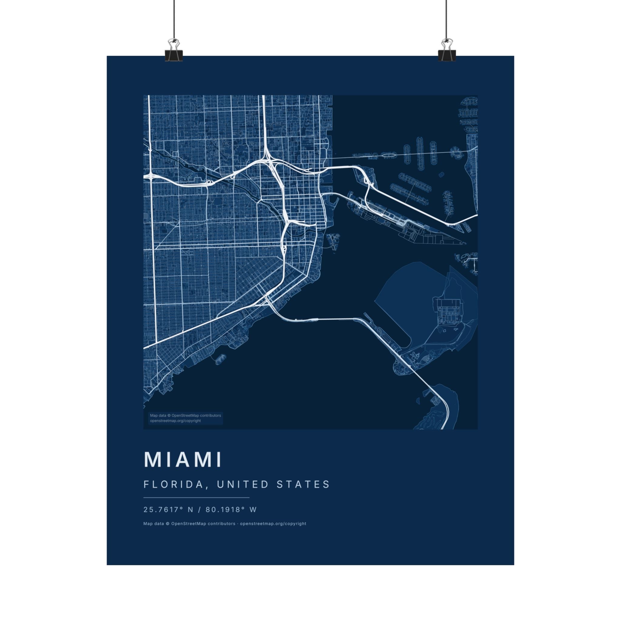 Miami, Florida City Map Print — Blueprint Navy Street Map Wall Art
