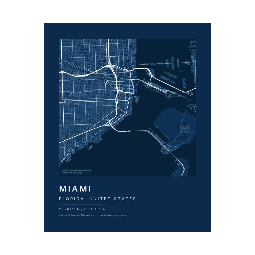 Miami, Florida City Map Print — Blueprint Navy Street Map Wall Art