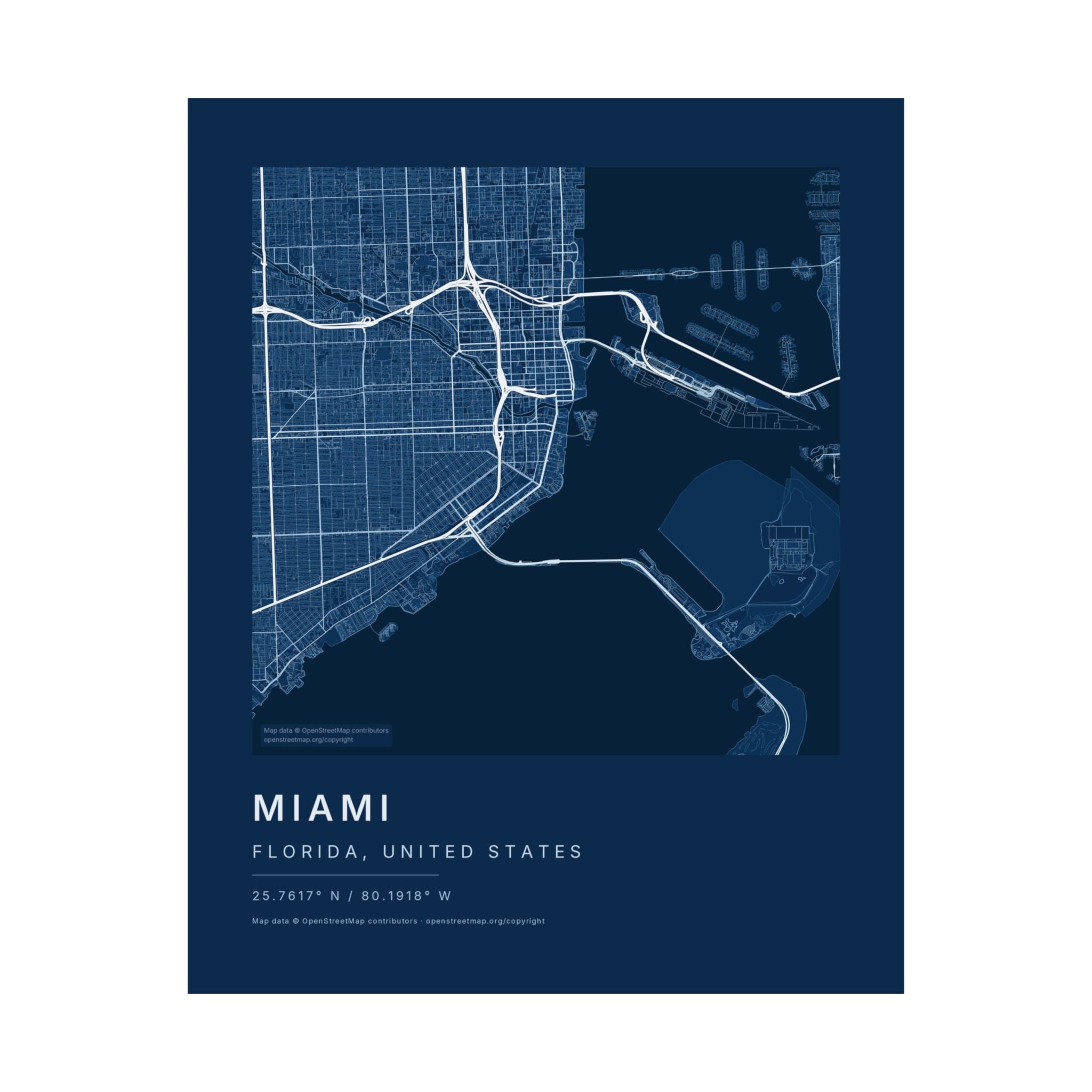 Miami, Florida City Map Print — Blueprint Navy Street Map Wall Art