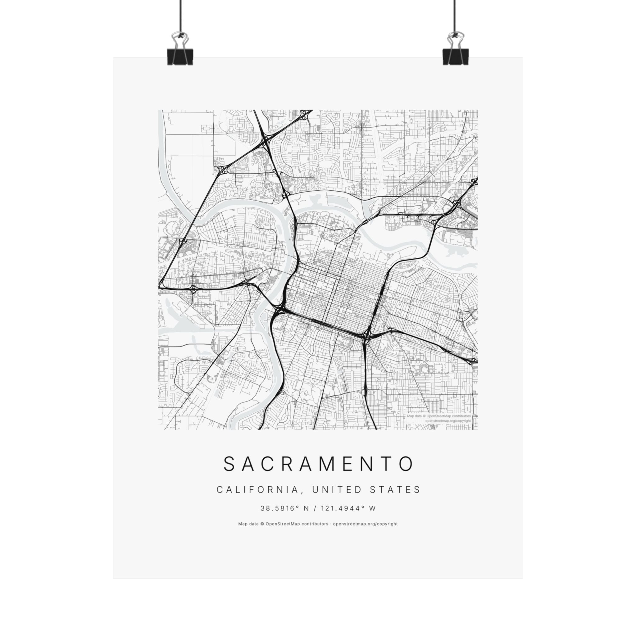 Sacramento, California City Map Print — Minimalist Street Map Wall Art