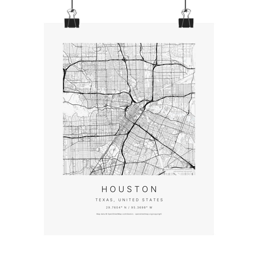 Houston, Texas City Map Print — Minimalist Street Map Wall Art