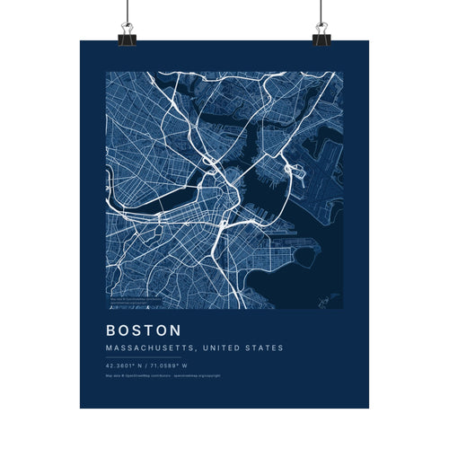 Boston, Massachusetts City Map Print — Blueprint Navy Street Map Wall Art