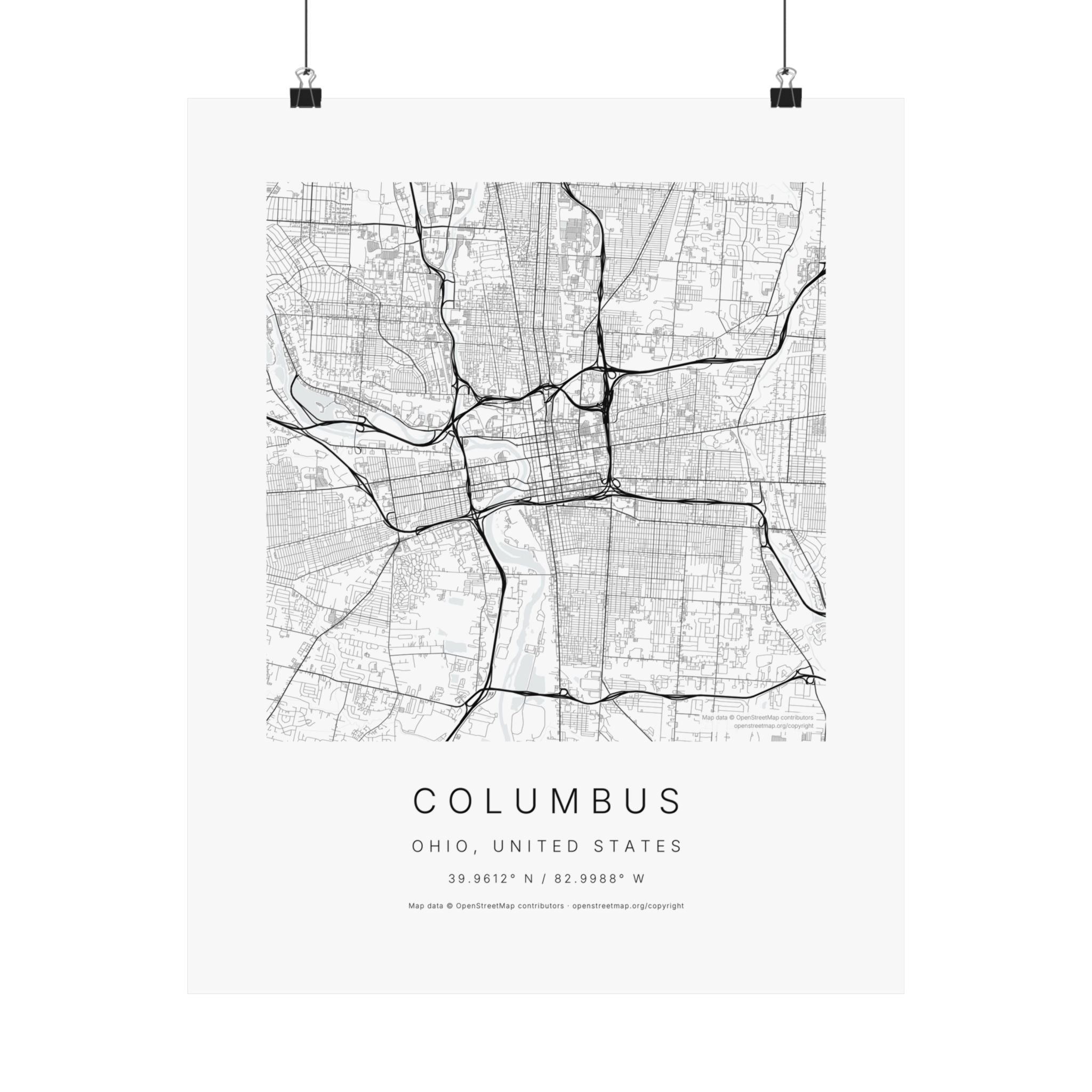 Columbus, Ohio City Map Print — Minimalist Street Map Wall Art