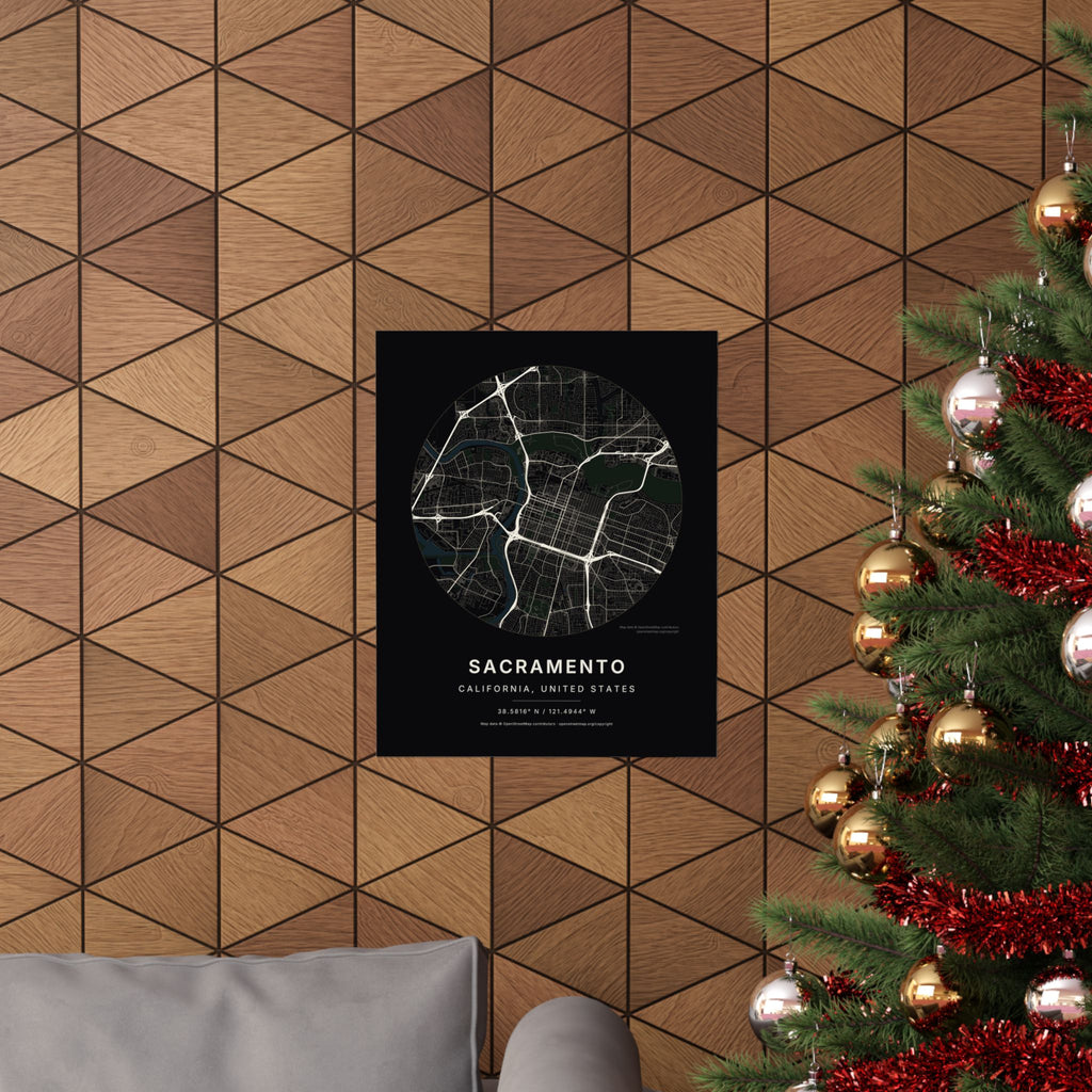 Sacramento, California City Map Print — Noir Black Street Map Wall Art