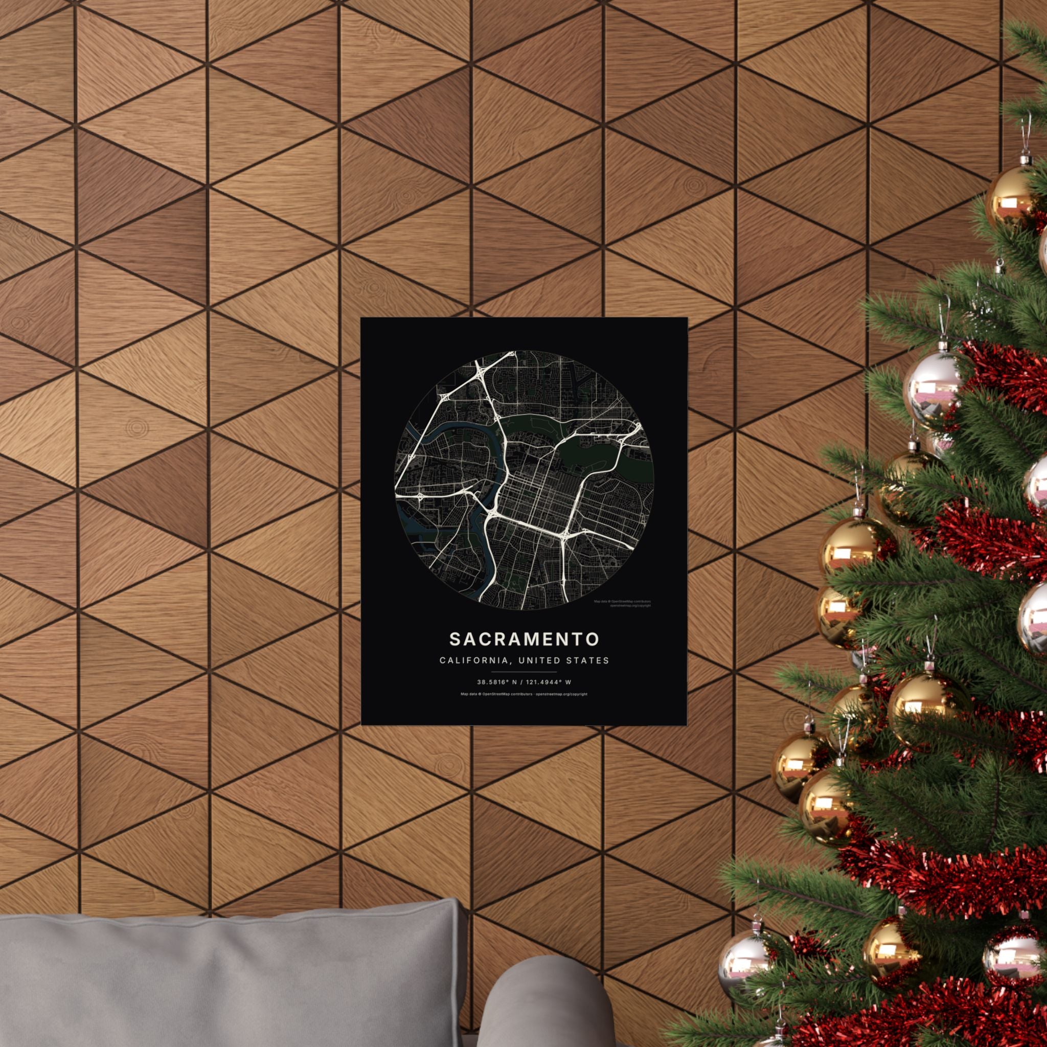 Sacramento, California City Map Print — Noir Black Street Map Wall Art