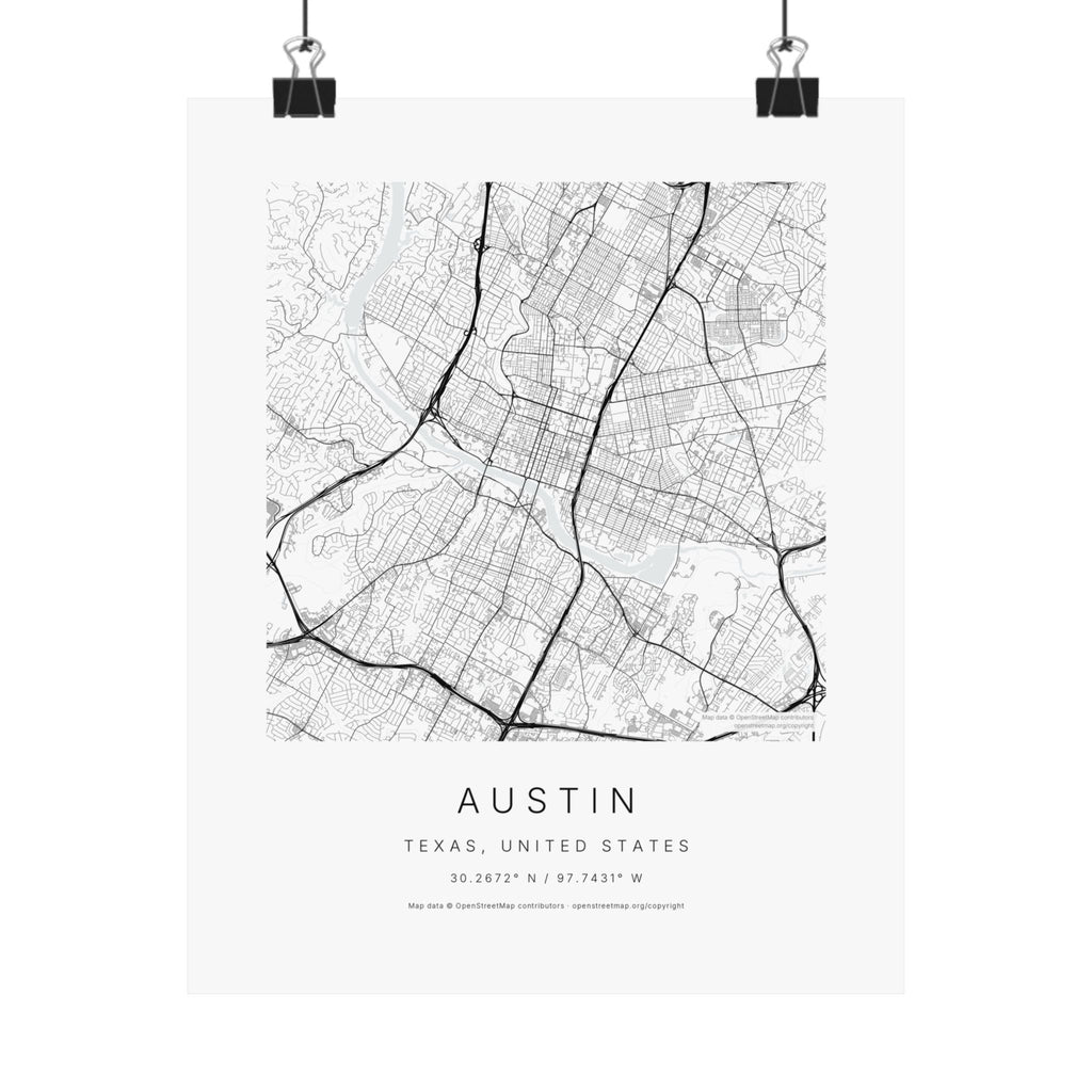 Austin, Texas City Map Print — Minimalist Street Map Wall Art