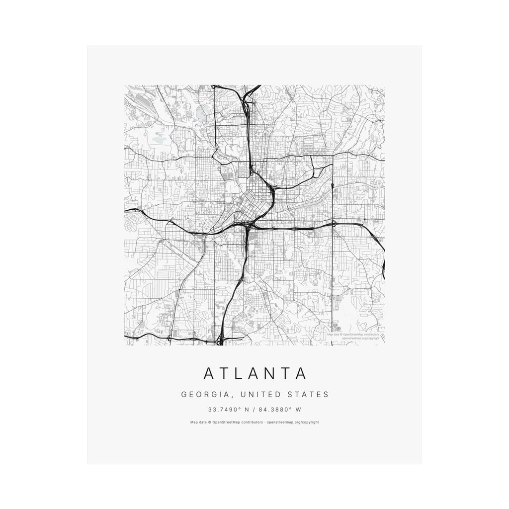 Atlanta, Georgia City Map Print — Minimalist Street Map Wall Art
