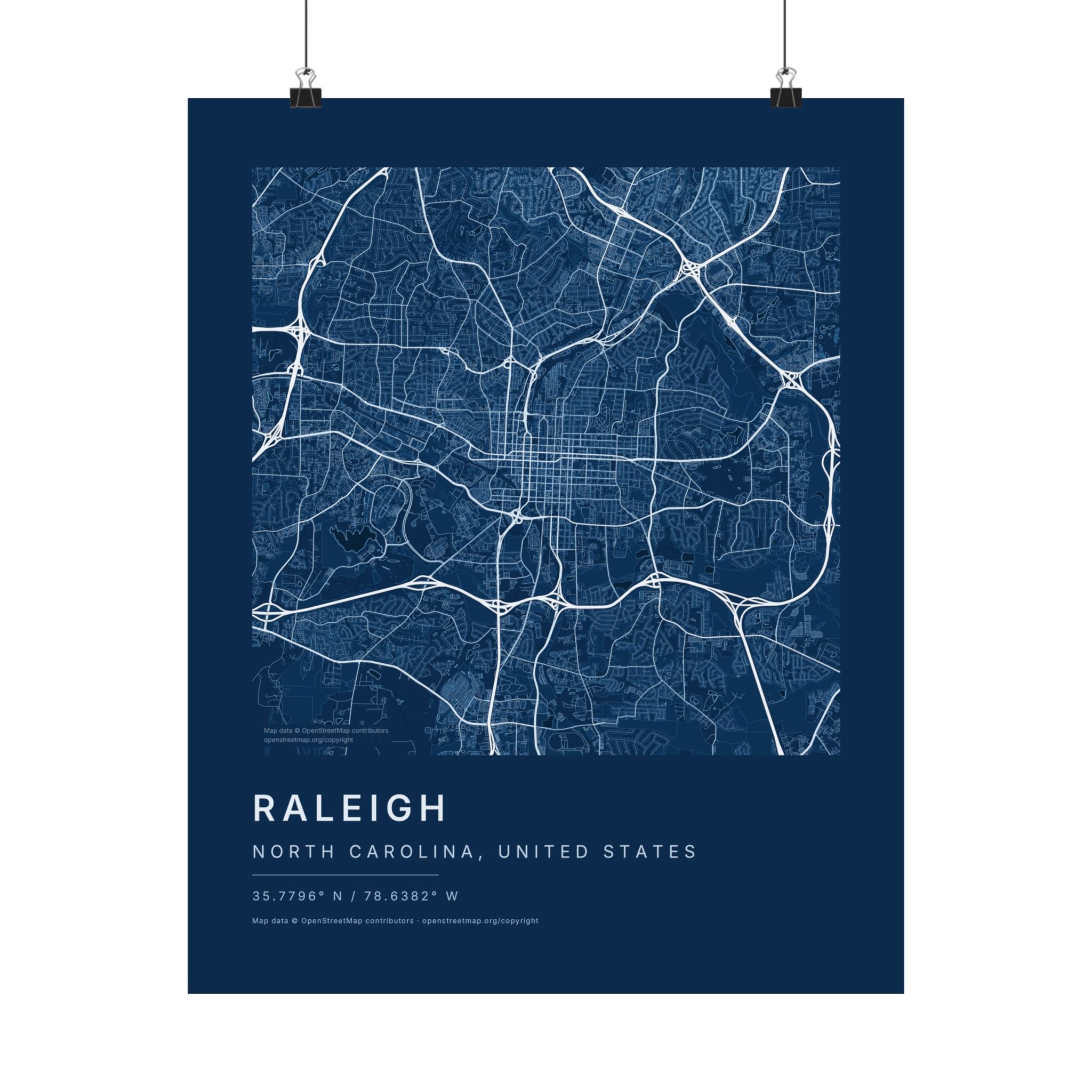 Raleigh, North Carolina City Map Print — Blueprint Navy Street Map Wall Art