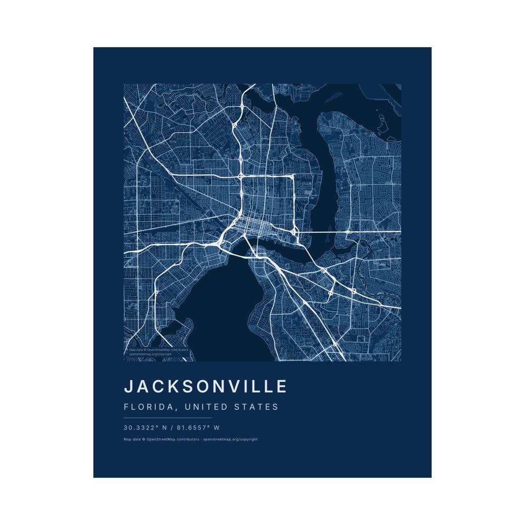 Jacksonville, Florida City Map Print — Blueprint Navy Street Map Wall Art