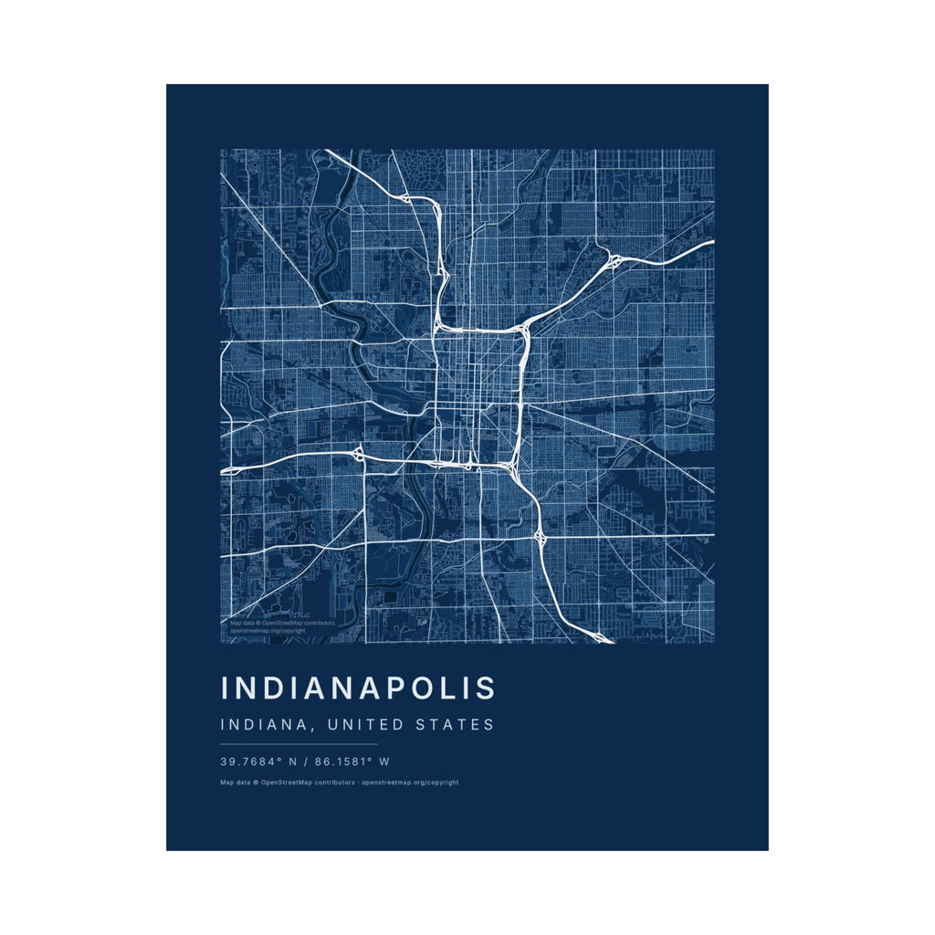 Indianapolis, Indiana City Map Print — Blueprint Navy Street Map Wall Art