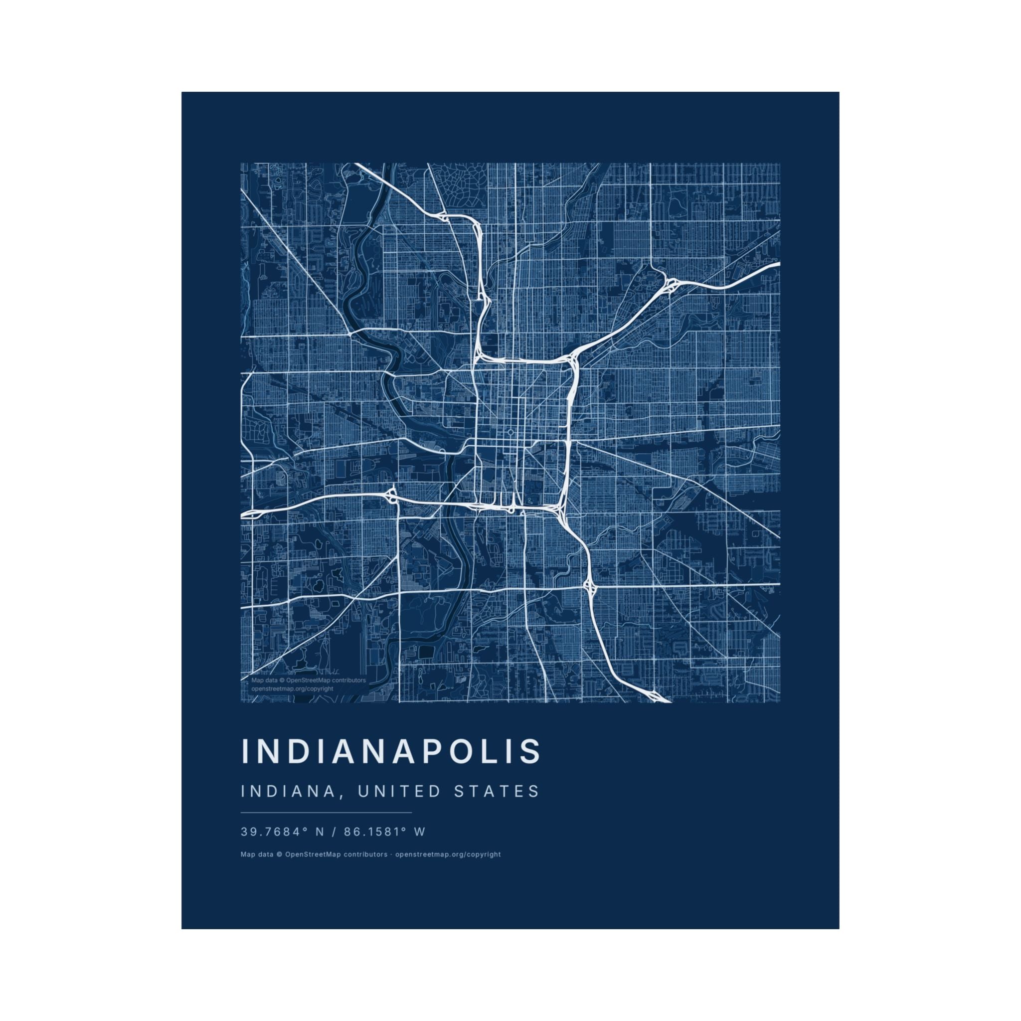 Indianapolis, Indiana City Map Print — Blueprint Navy Street Map Wall Art