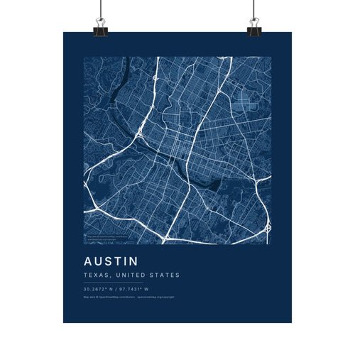 Austin, Texas City Map Print — Blueprint Navy Street Map Wall Art