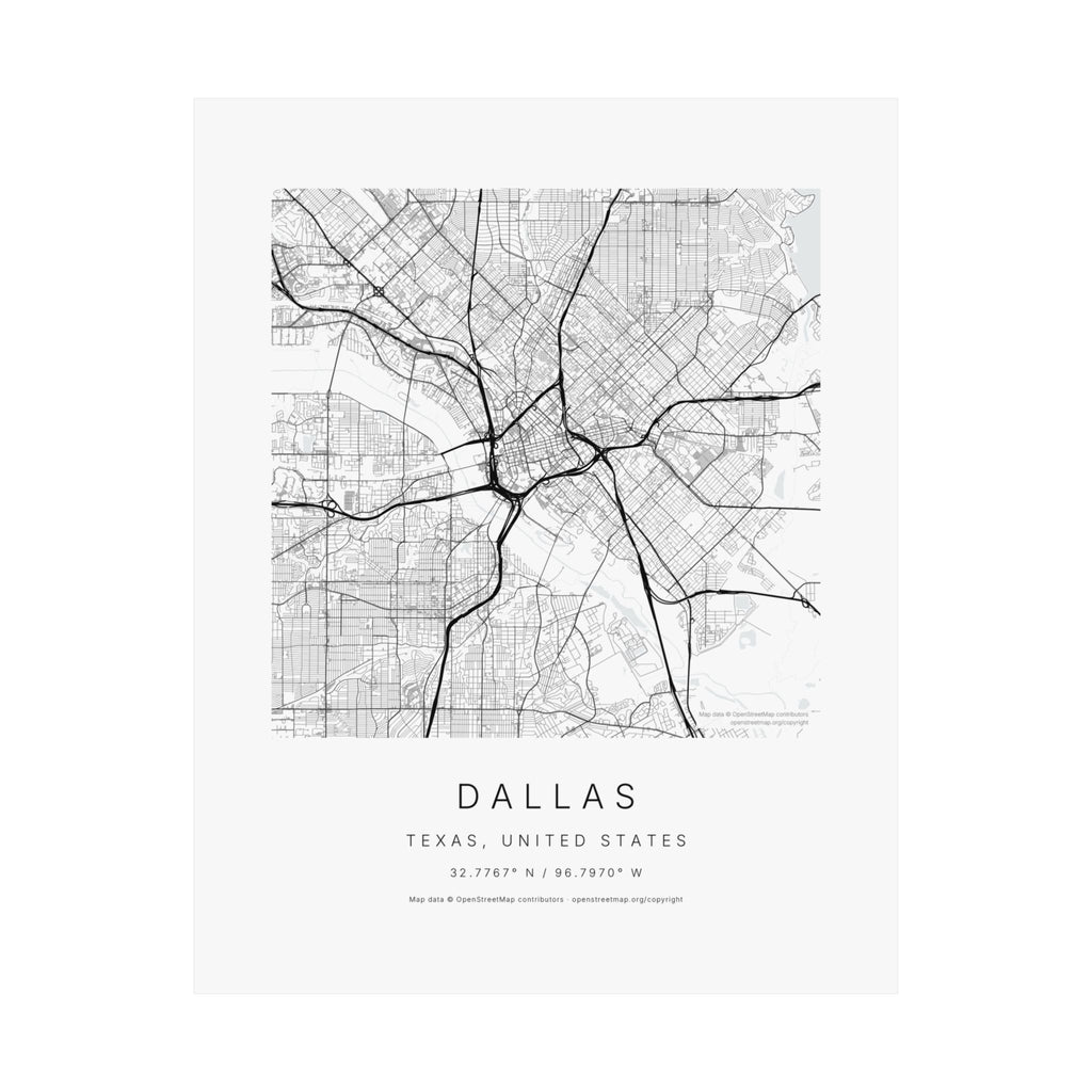 Dallas, Texas City Map Print — Minimalist Street Map Wall Art