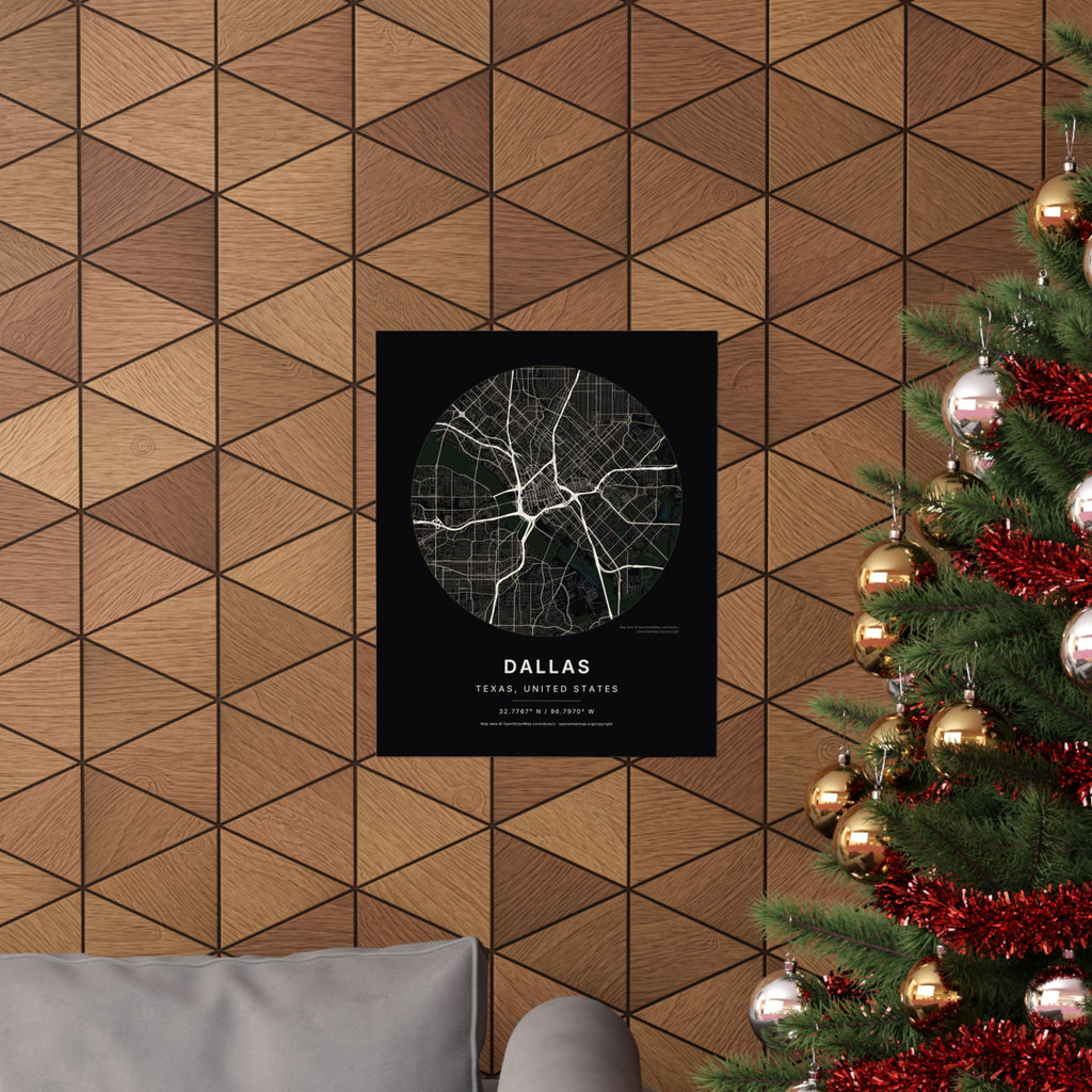 Dallas, Texas City Map Print — Noir Black Street Map Wall Art