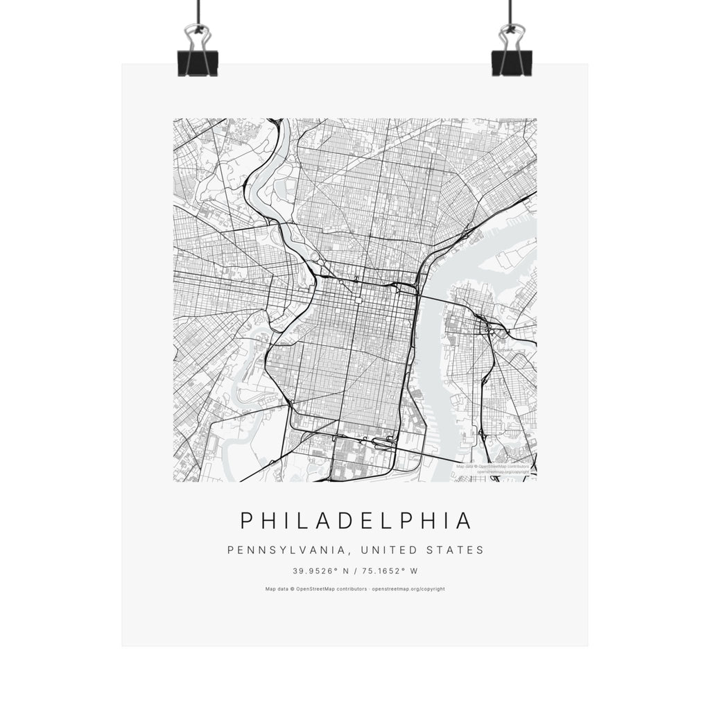 Philadelphia, Pennsylvania City Map Print — Minimalist Street Map Wall Art