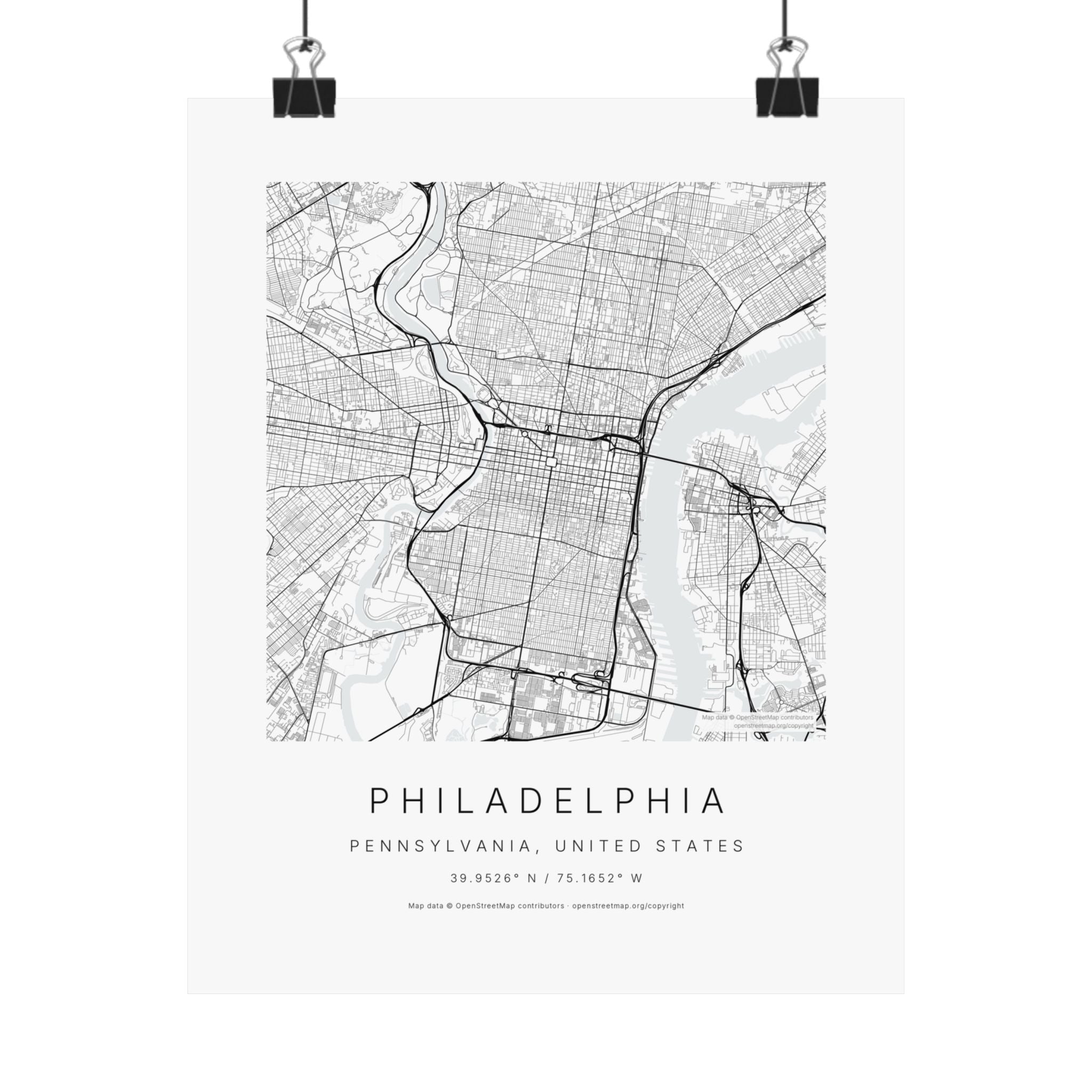 Philadelphia, Pennsylvania City Map Print — Minimalist Street Map Wall Art