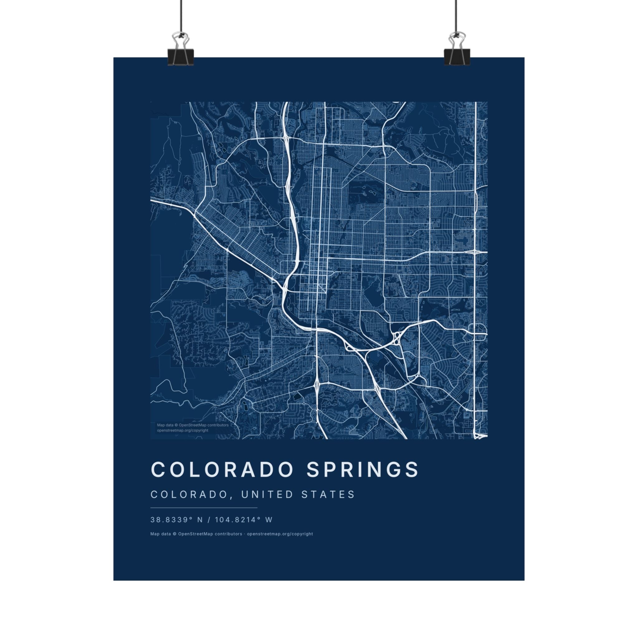 Colorado Springs, Colorado City Map Print — Blueprint Navy Street Map Wall Art