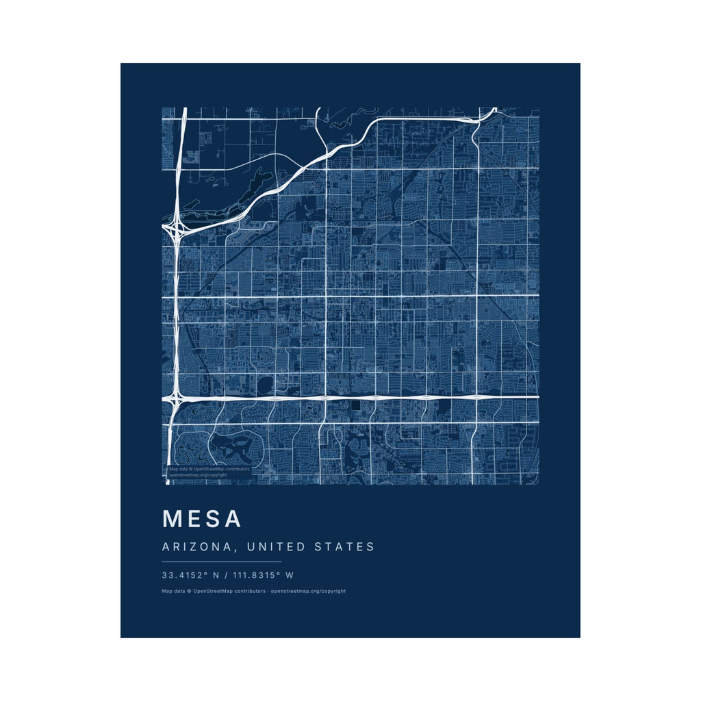 Mesa, Arizona City Map Print — Blueprint Navy Street Map Wall Art