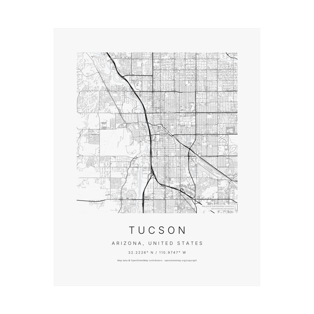 Tucson, Arizona City Map Print — Minimalist Street Map Wall Art