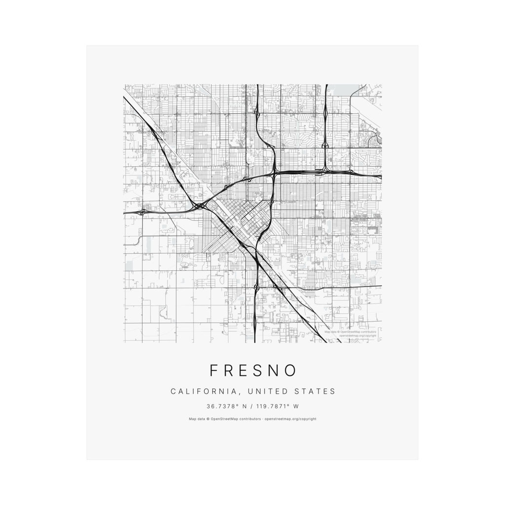 Fresno, California City Map Print — Minimalist Street Map Wall Art