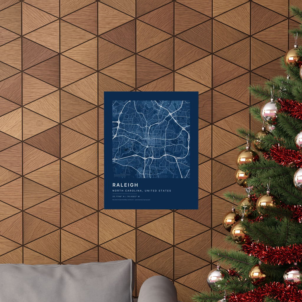 Raleigh, North Carolina City Map Print — Blueprint Navy Street Map Wall Art