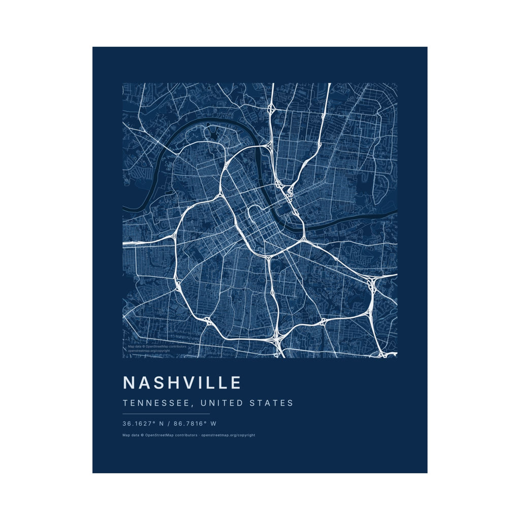 Nashville, Tennessee City Map Print — Blueprint Navy Street Map Wall Art