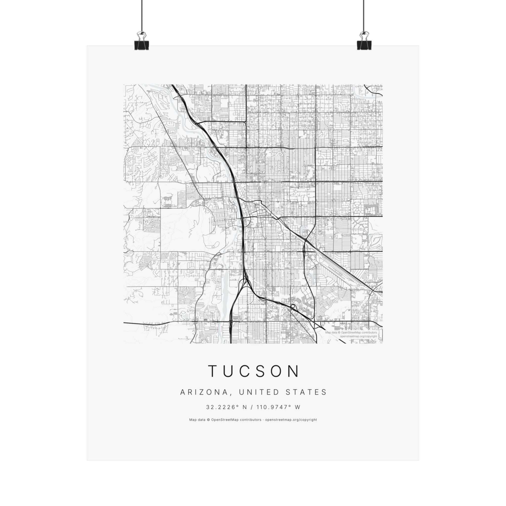 Tucson, Arizona City Map Print — Minimalist Street Map Wall Art