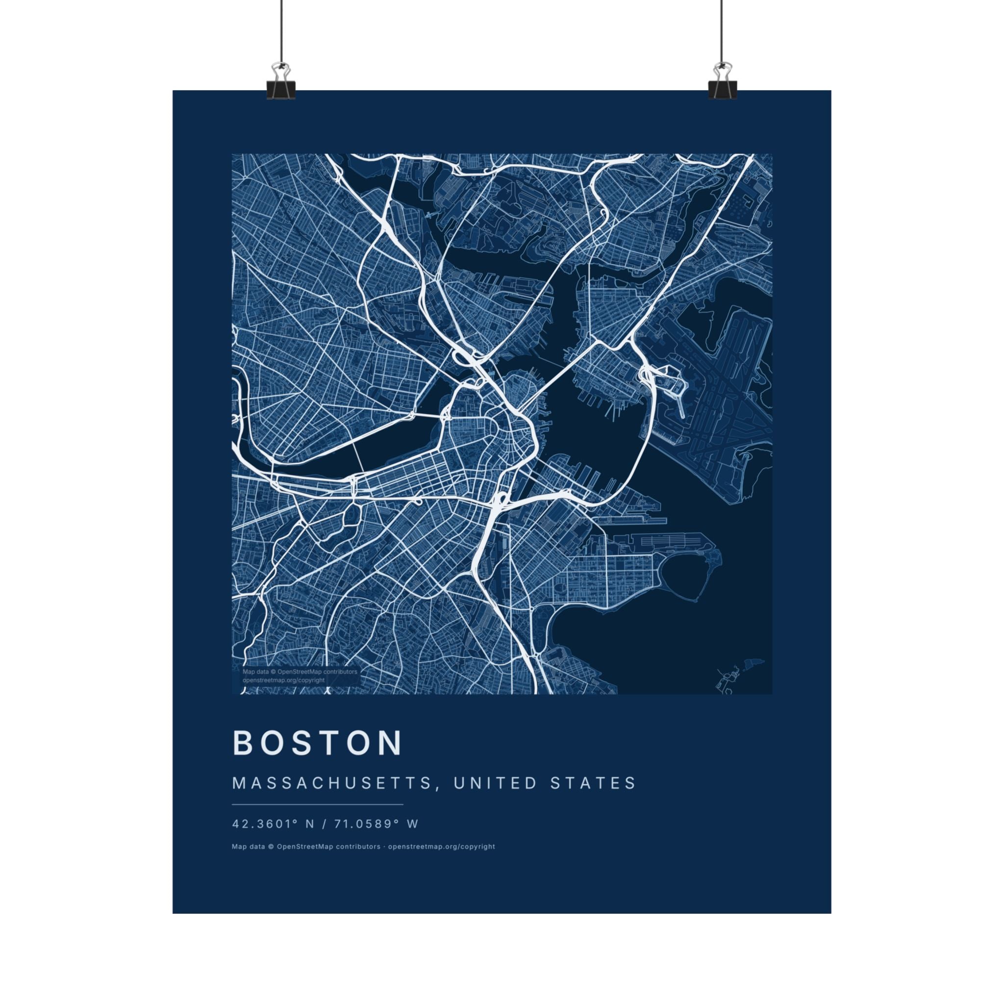 Boston, Massachusetts City Map Print — Blueprint Navy Street Map Wall Art