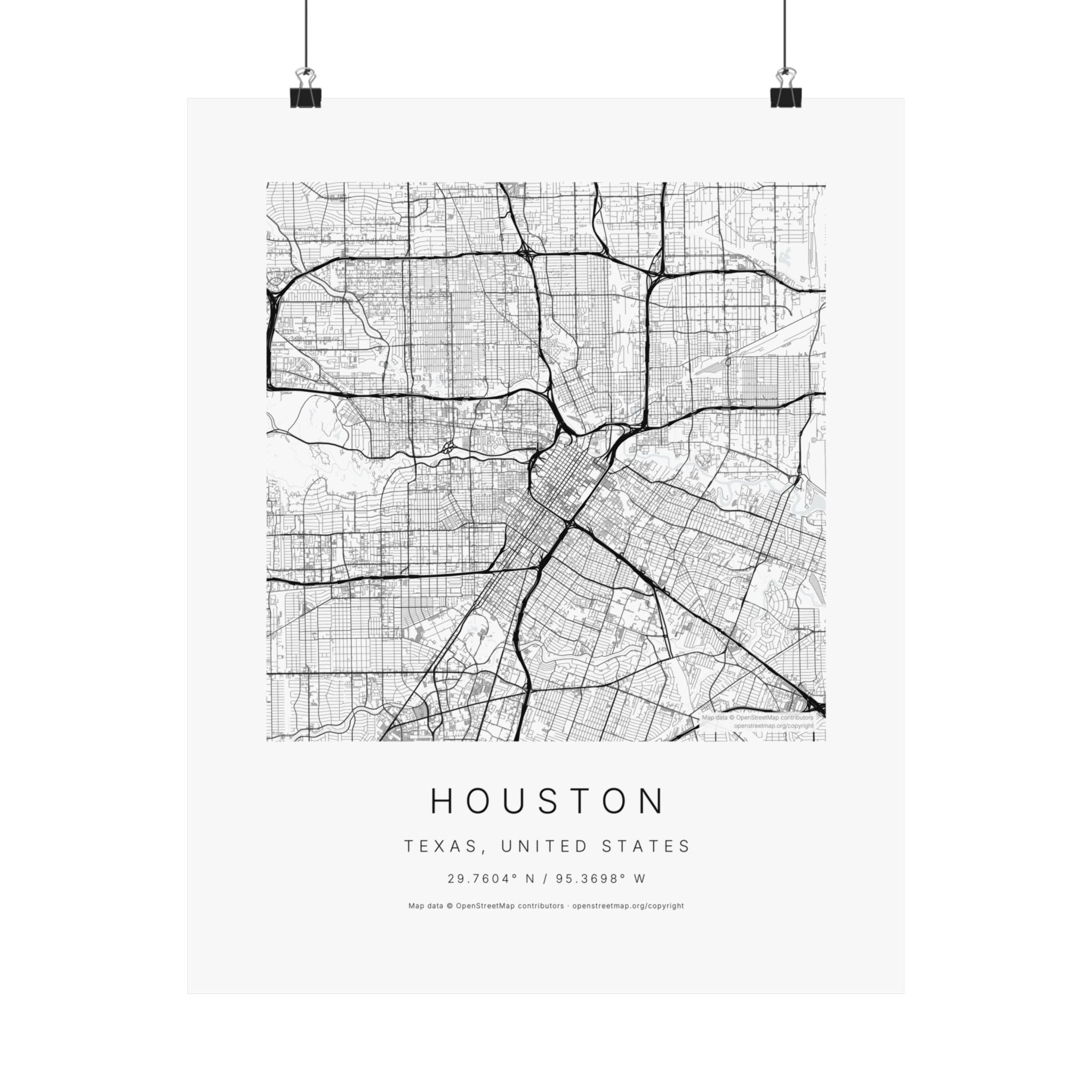 Houston, Texas City Map Print — Minimalist Street Map Wall Art