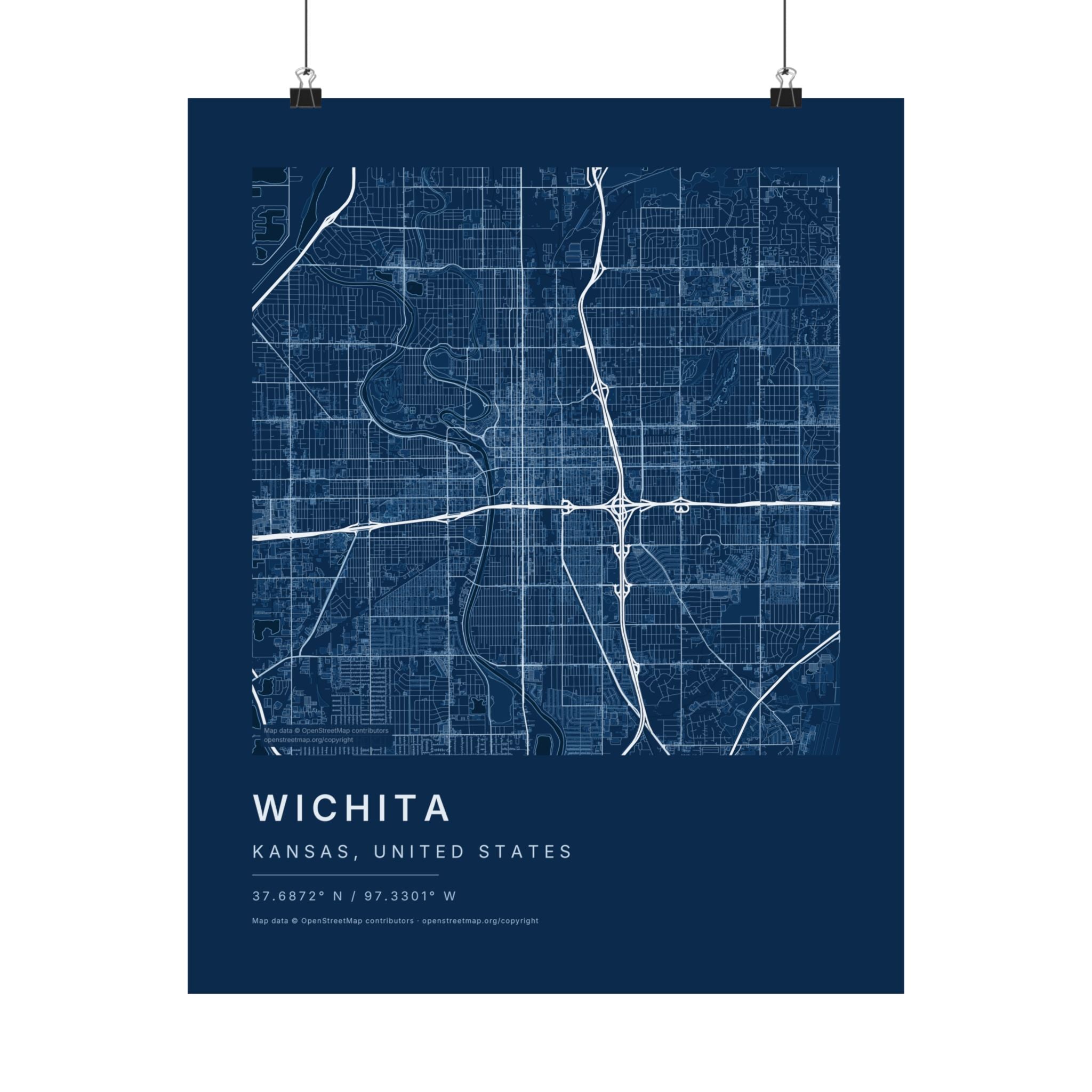 Wichita, Kansas City Map Print — Blueprint Navy Street Map Wall Art