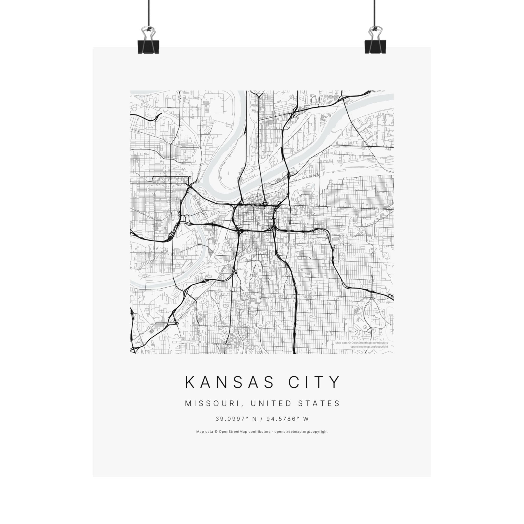 Kansas City, Missouri City Map Print — Minimalist Street Map Wall Art