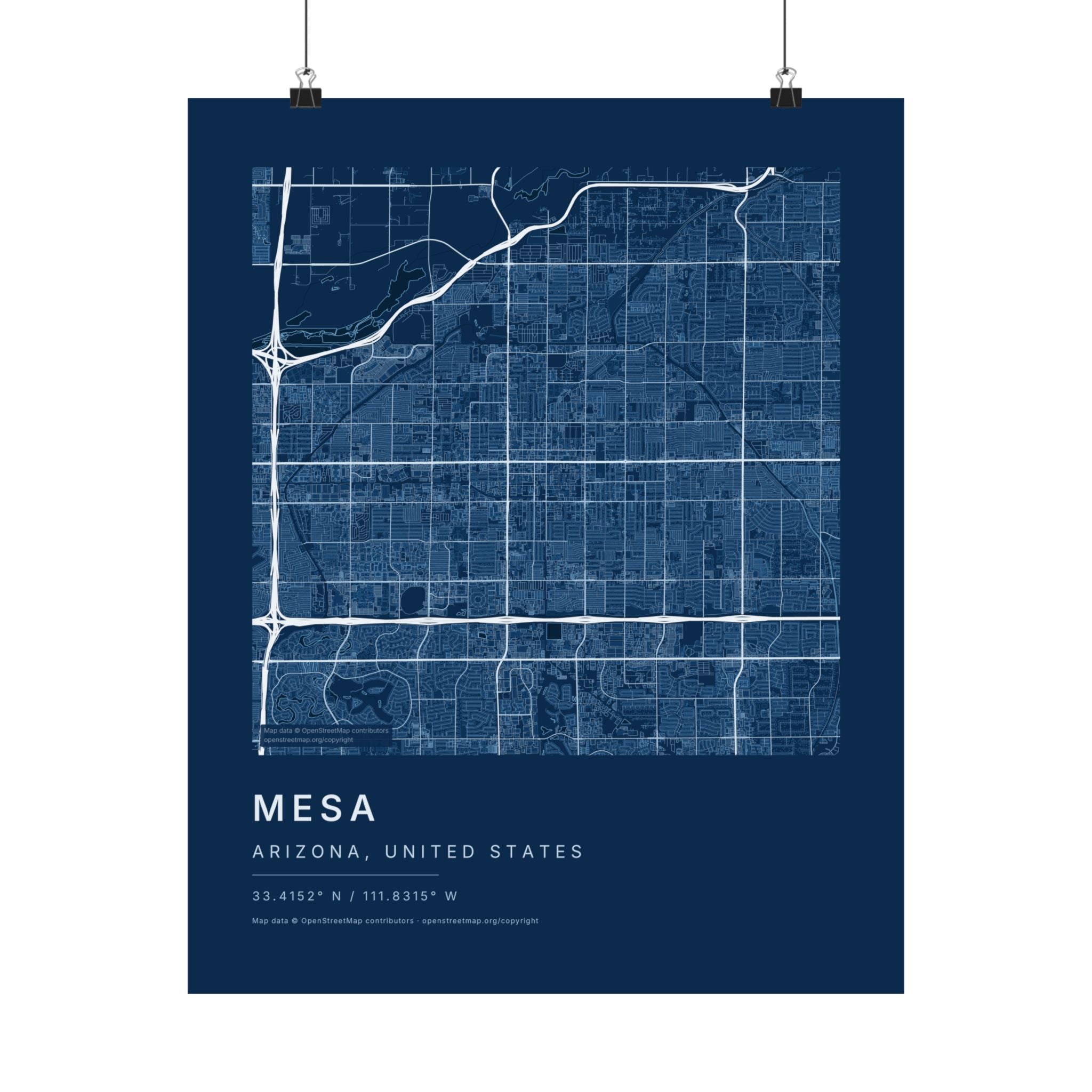 Mesa, Arizona City Map Print — Blueprint Navy Street Map Wall Art