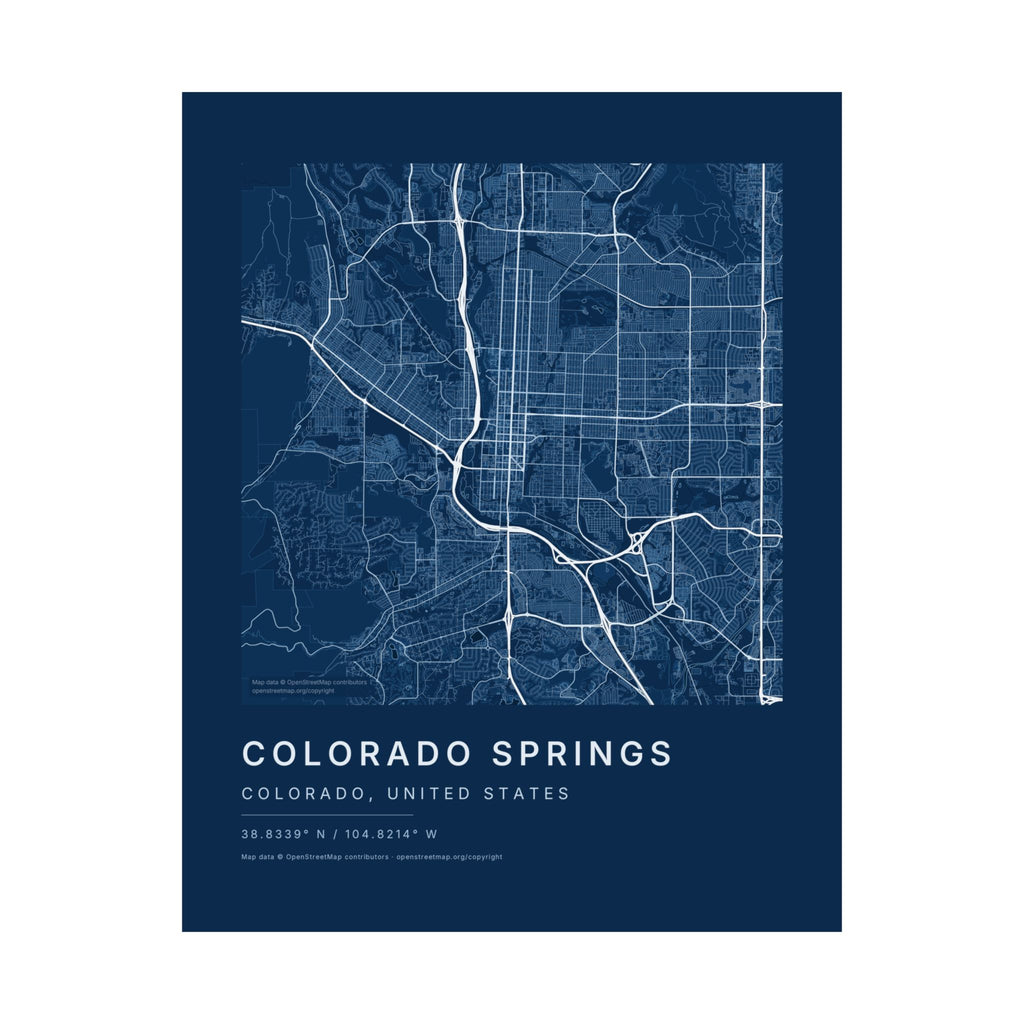 Colorado Springs, Colorado City Map Print — Blueprint Navy Street Map Wall Art