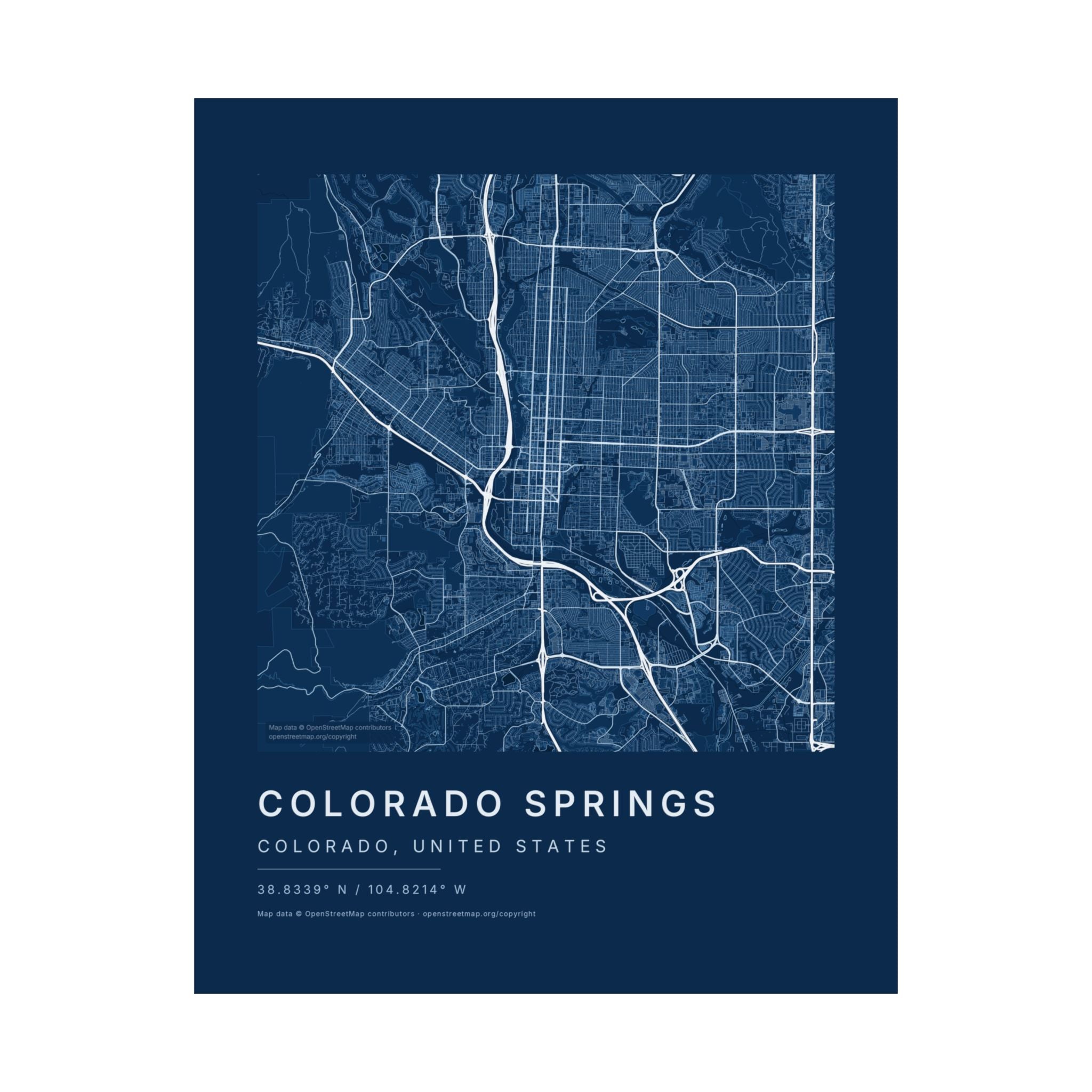 Colorado Springs, Colorado City Map Print — Blueprint Navy Street Map Wall Art