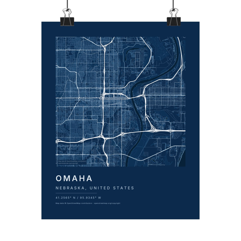 Omaha, Nebraska City Map Print — Blueprint Navy Street Map Wall Art
