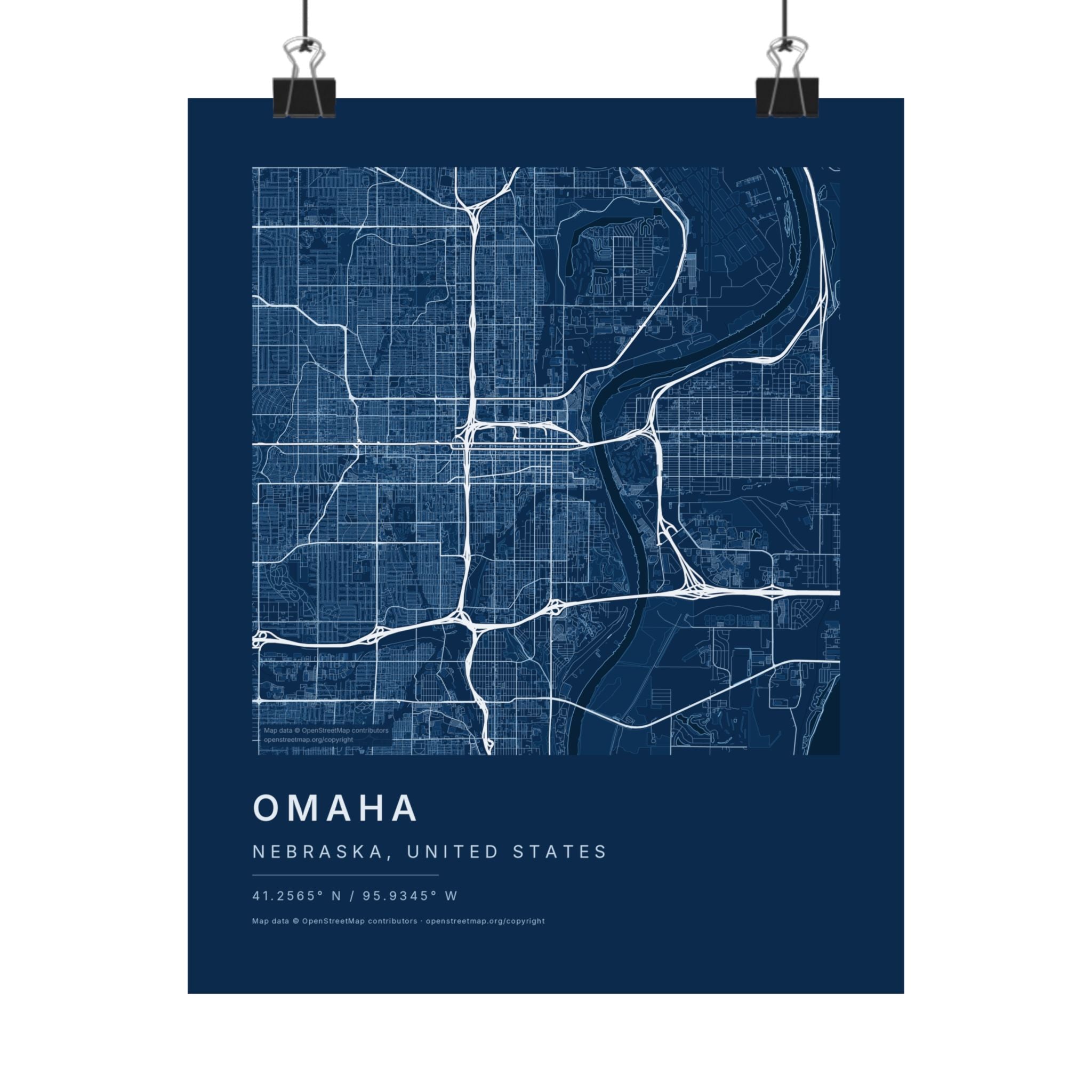 Omaha, Nebraska City Map Print — Blueprint Navy Street Map Wall Art