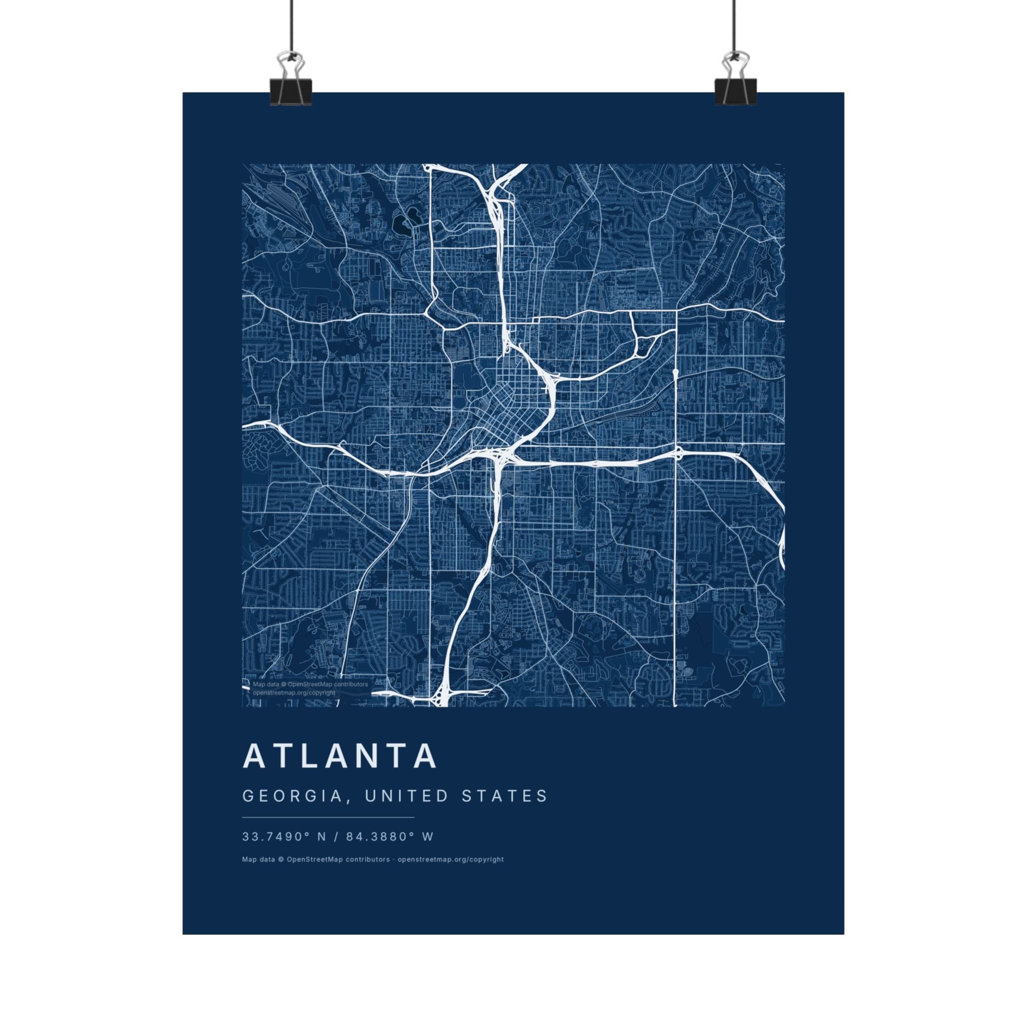 Atlanta, Georgia City Map Print — Blueprint Navy Street Map Wall Art