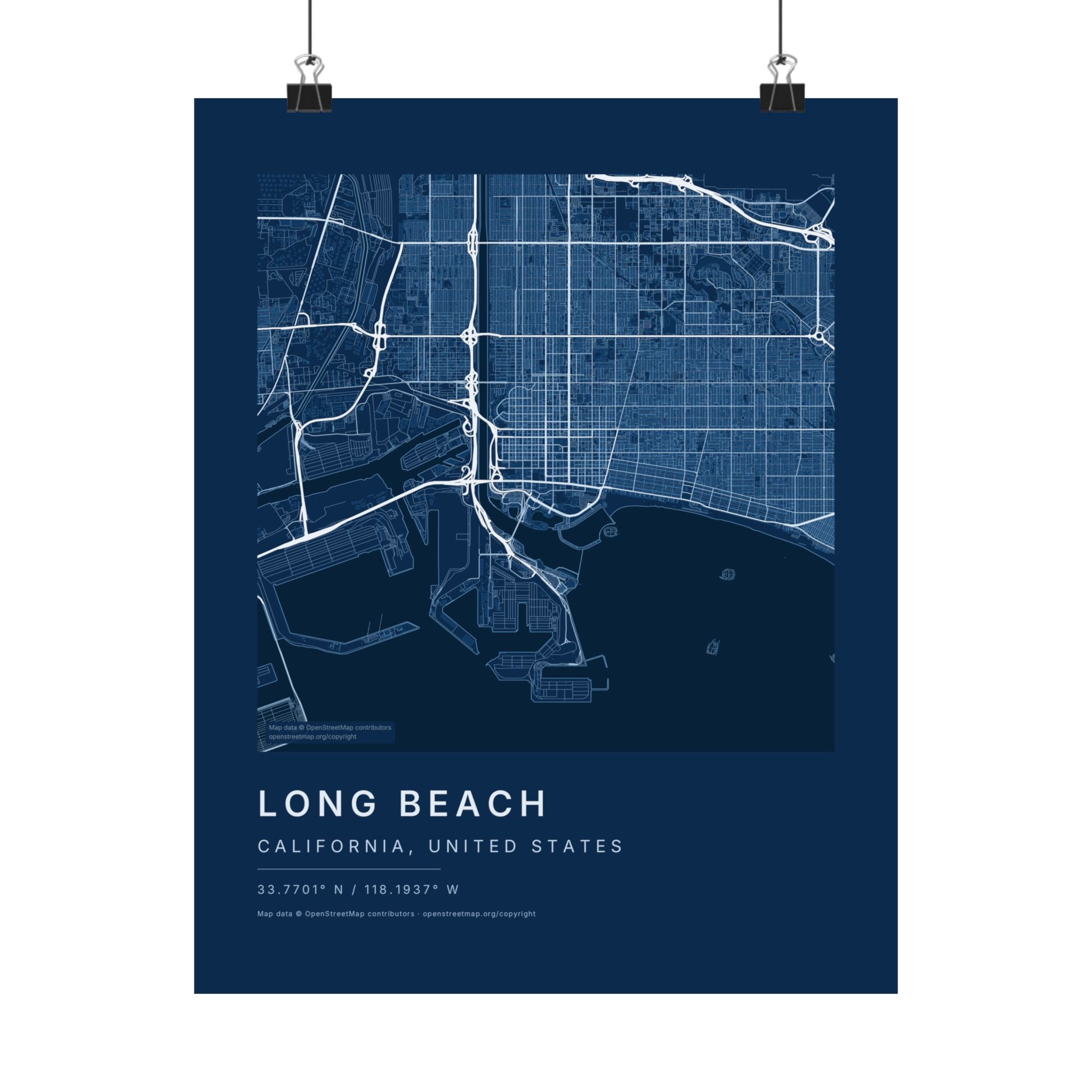 Long Beach, California City Map Print — Blueprint Navy Street Map Wall Art
